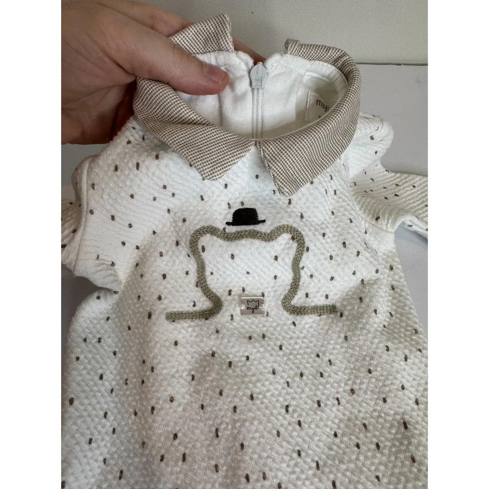 Mayoral Newborn Footed Romper 0-1 Months Beige‎ Brown Dots Cotton Baby Outfit